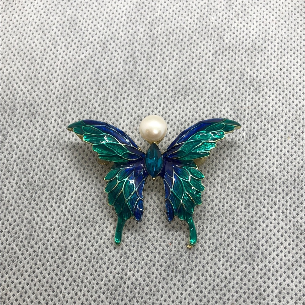Green & Blue Butterfly Pearl Brooch - Women Jewelry